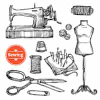 Free vector hand drawn sketch sewing set