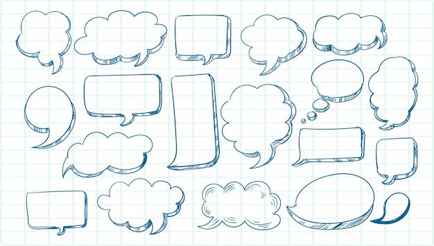 Hand drawn sketch speech bubble set