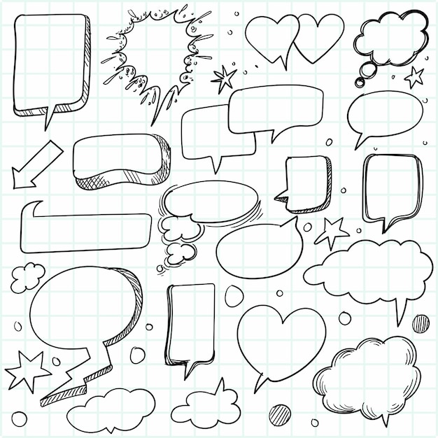 Hand drawn sketch speech bubble set