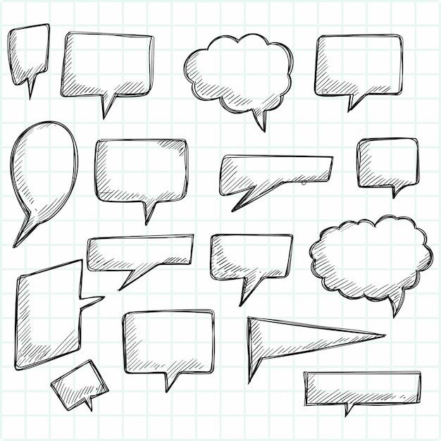 Hand drawn sketch speech bubble set