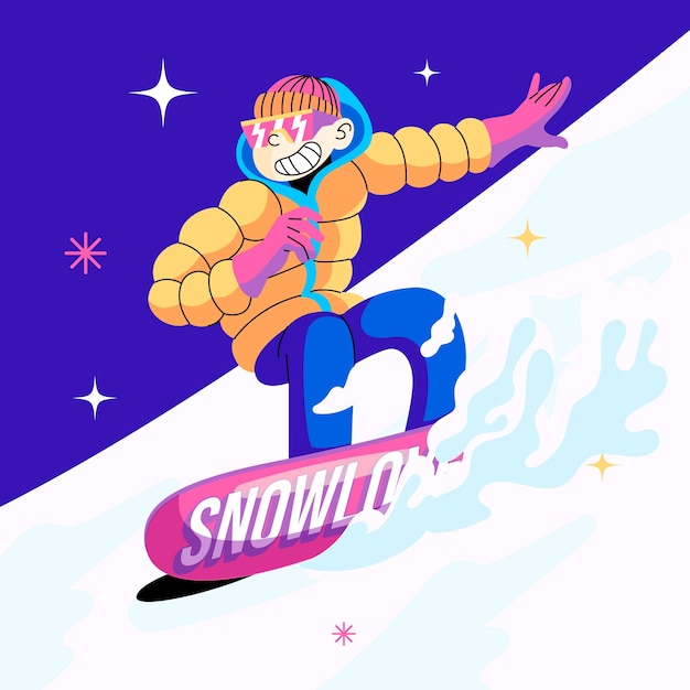 Нарисованная рукой иллюстрация шаржа лыжи