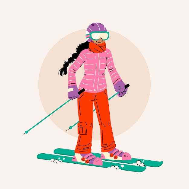 Hand drawn ski  cartoon illustration