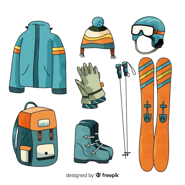 Hand drawn ski equipment