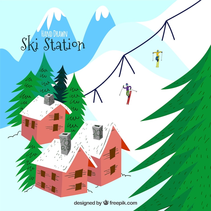Free Vector hand drawn ski station