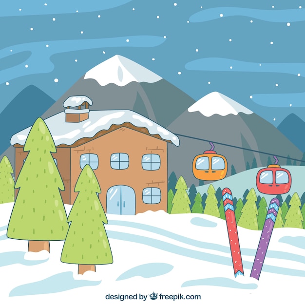 Free vector hand drawn ski station