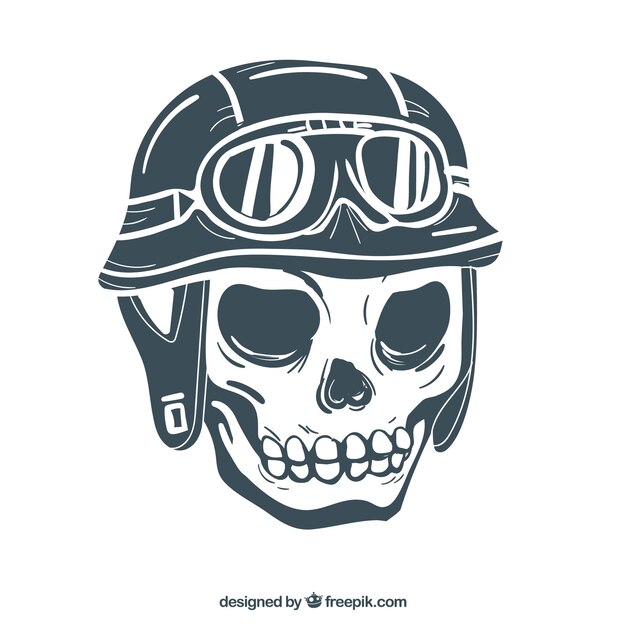 Hand drawn skull background with helmet and glasses