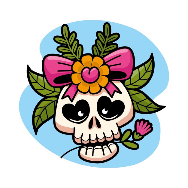 Hand drawn skull cartoon illustration