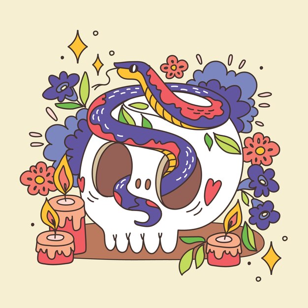 Hand drawn skull cartoon illustration