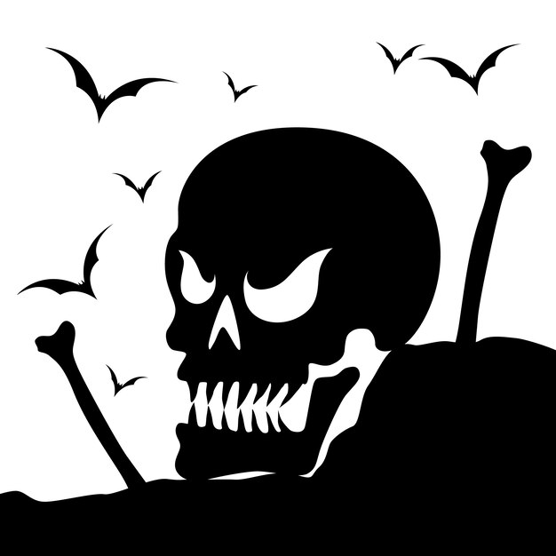 Hand drawn skull silhouette illustration