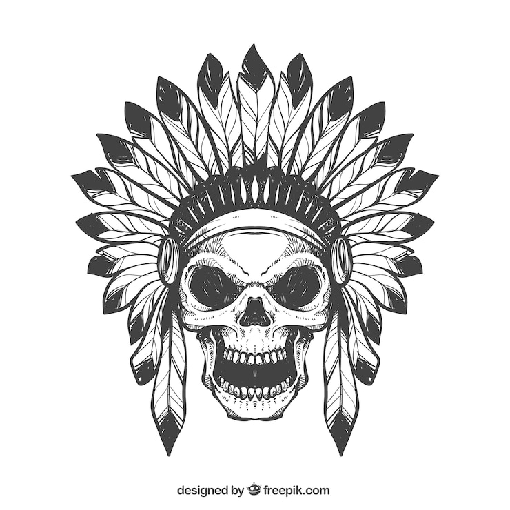 Free Vector hand drawn skull with feathers hat 