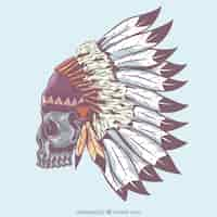 Free vector hand drawn skull with feathers