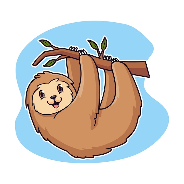 Hand drawn sloth cartoon animal illustration