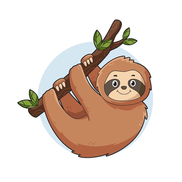 Hand drawn sloth cartoon animal illustration