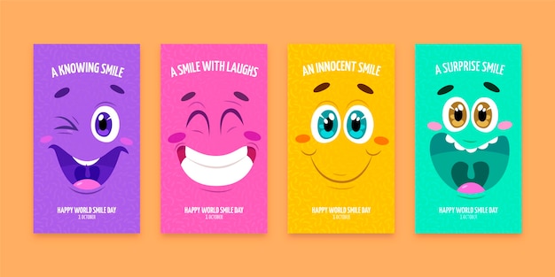 Free vector hand drawn smile day instagram story collection