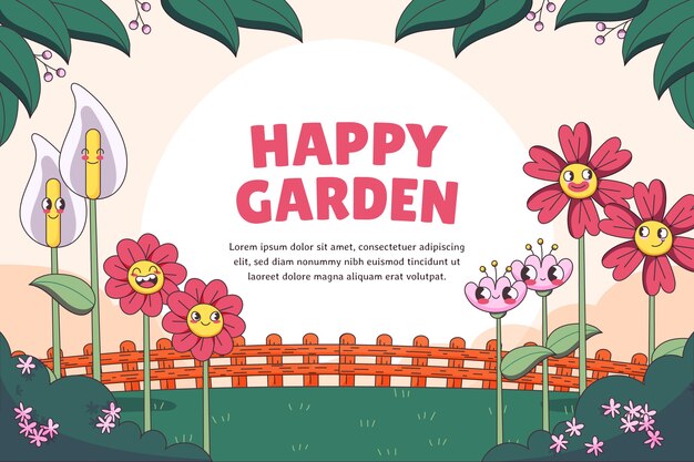 hand drawn smiley face floral background