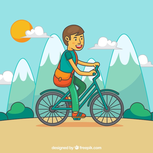 Free vector hand drawn smiley guy riding bike