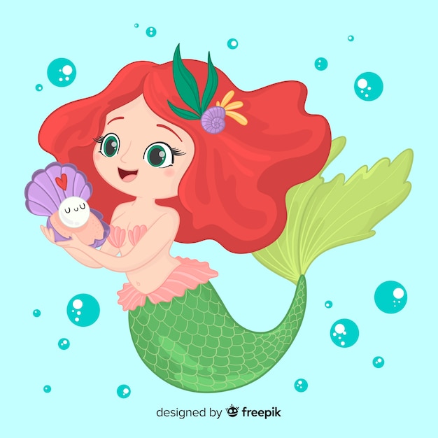 Free vector hand drawn smiling mermaid character