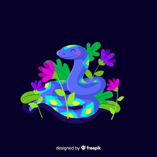 Рисованной улыбающейся змеи с цветами фона