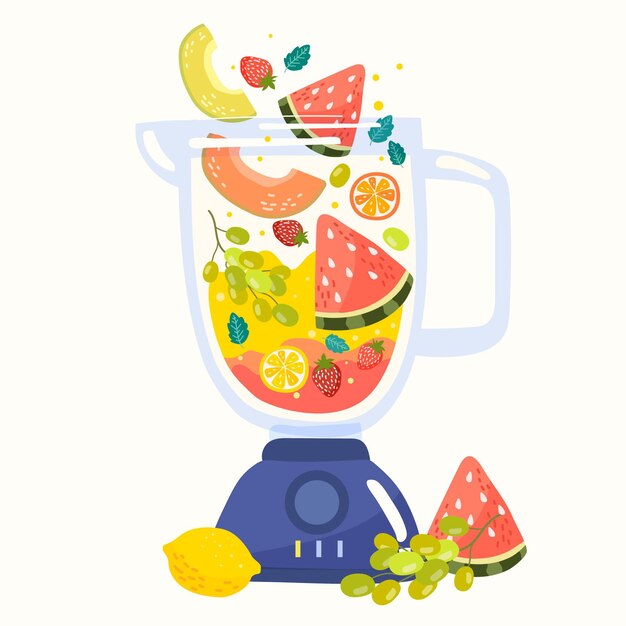 Hand drawn smoothies in blender glass illustration