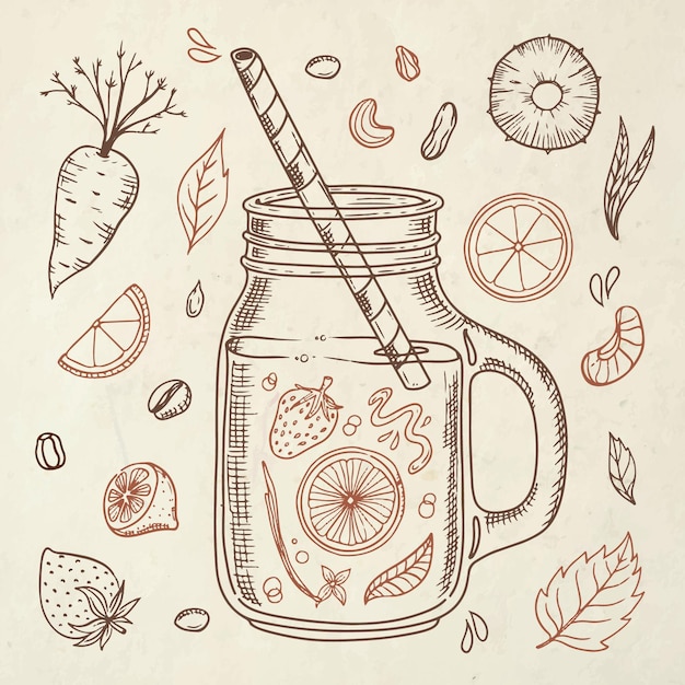 Free vector hand drawn smoothies in blender glass illustration