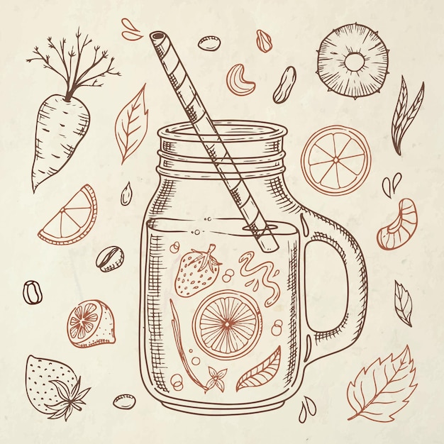 Hand drawn smoothies in blender glass illustration