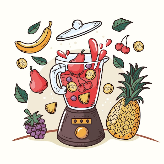 Free vector hand drawn smoothies in blender glass illustration