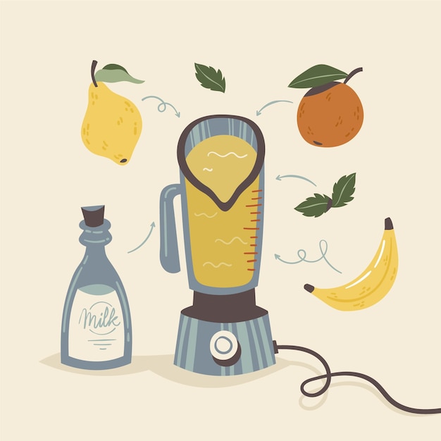 Free vector hand drawn smoothies in blender glass illustration