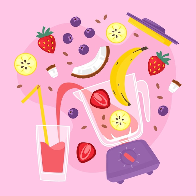 Hand drawn smoothies in blender glass illustration