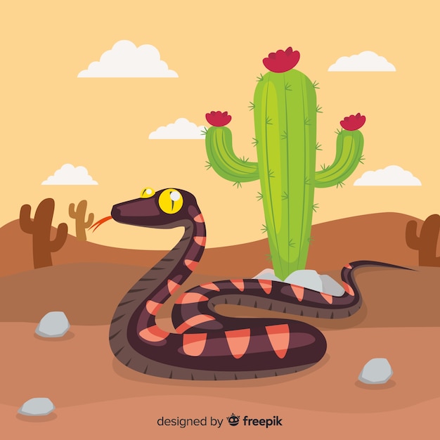 無料ベクター 砂漠の背景に手描きのヘビ