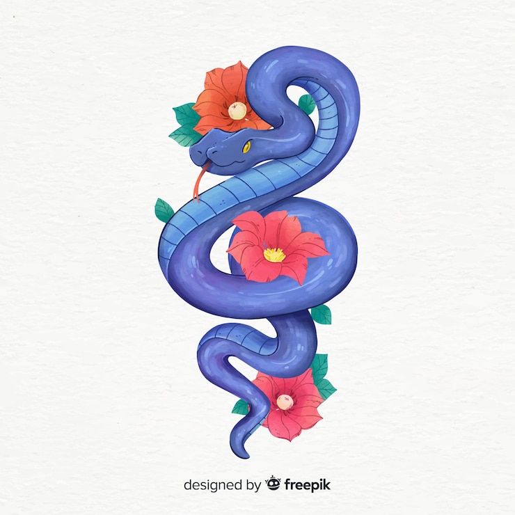 Free Vector hand drawn snake and flowers illustration