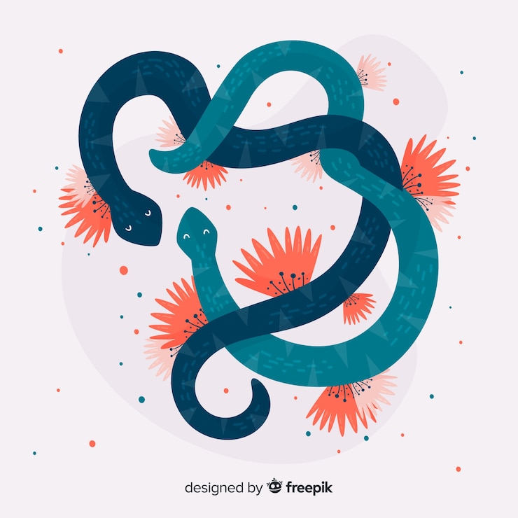 Free Vector hand drawn snake with flowers background