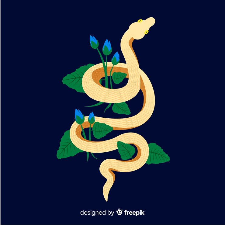 Free Vector hand drawn snake with flowers background