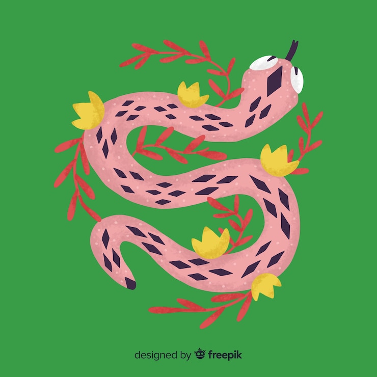 Free Vector hand drawn snake with flowers background