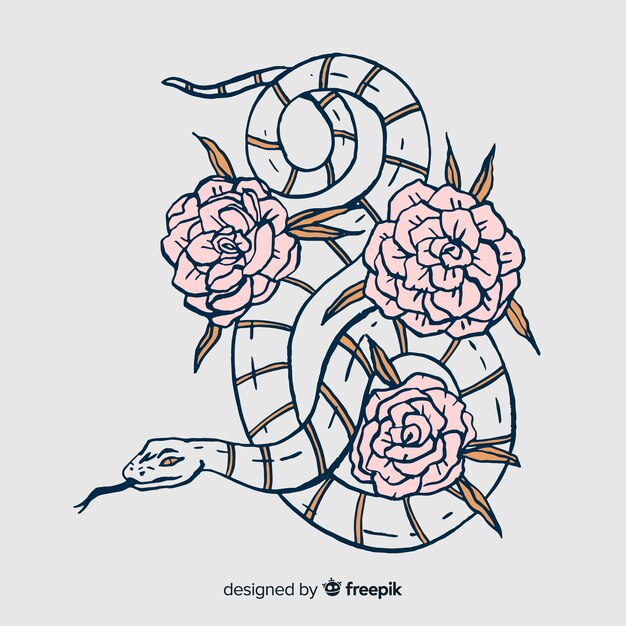 Рисованная змея с цветами иллюстрации