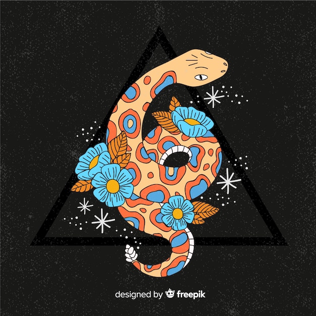 Бесплатное векторное изображение Рисованная змея с цветами иллюстрации