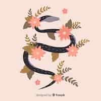 Free vector hand drawn snake with flowers illustration