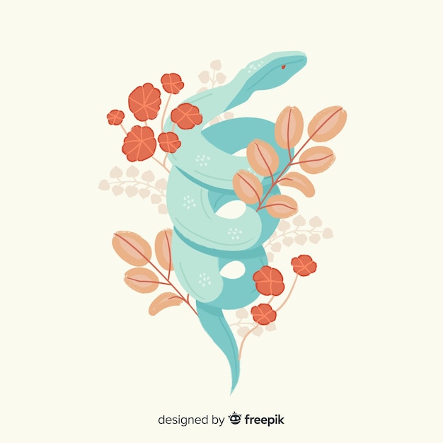 Hand drawn snake with flowers illustration