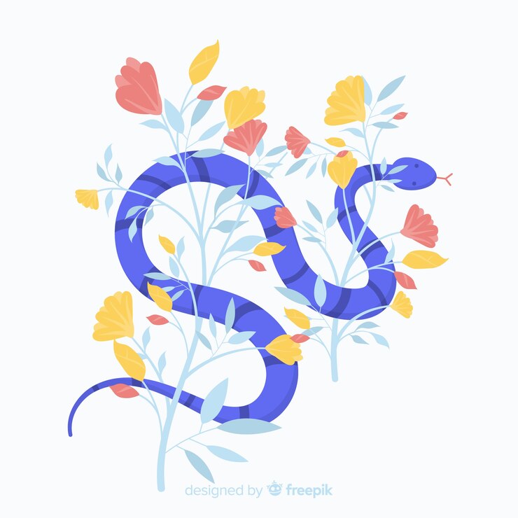 Free Vector hand drawn snake with flowers