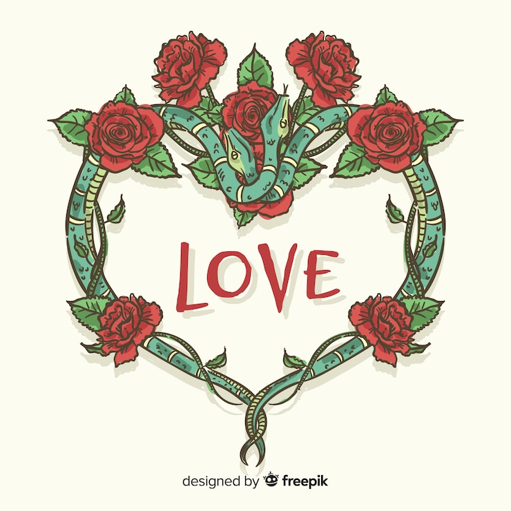Free Vector hand drawn snakes and roses wreath background