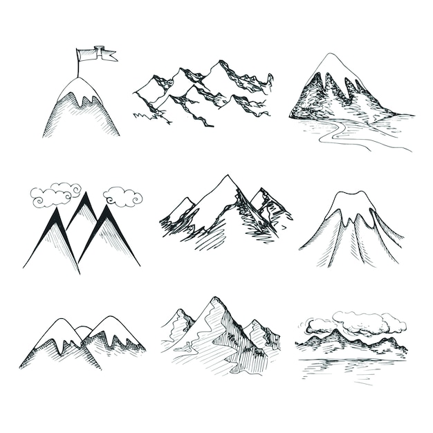 Ручной обращается снег лед горных вершин декоративные иконки изолированных векторных иллюстраций