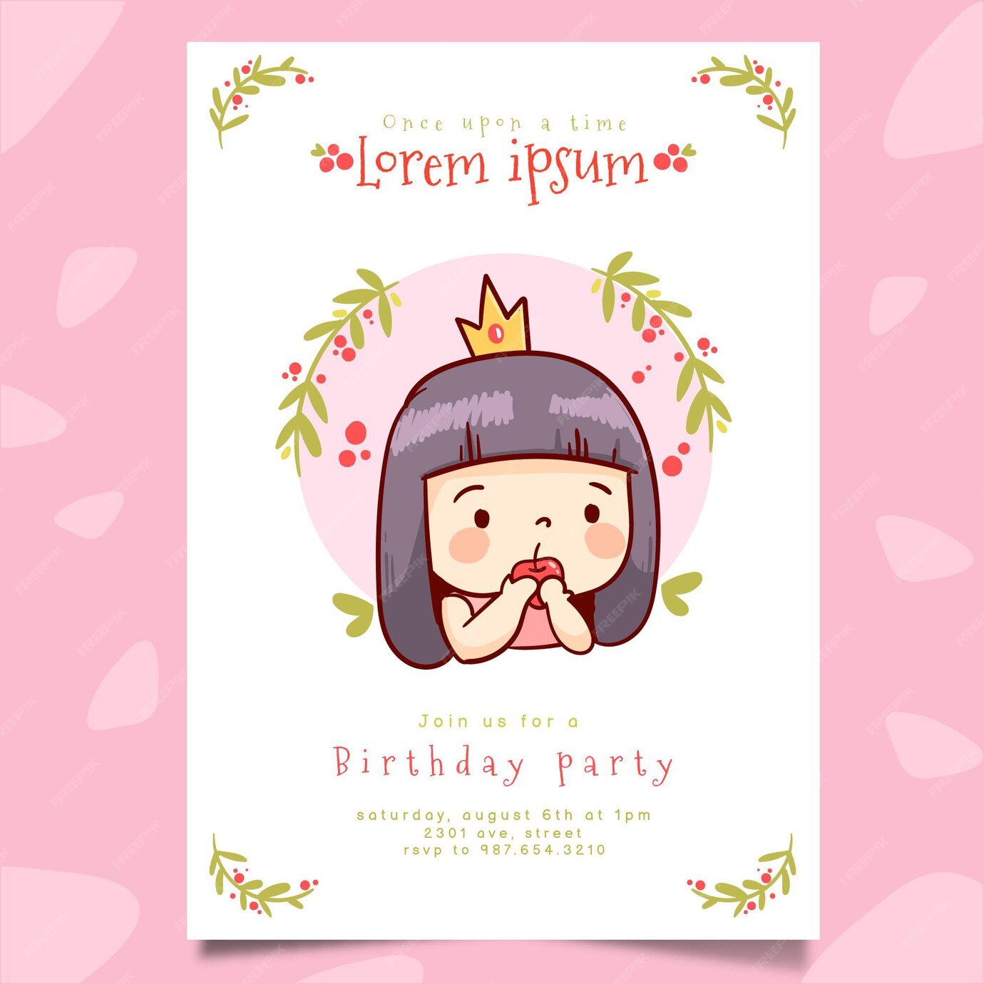 Free Vector | Hand drawn snow white birthday invitation template