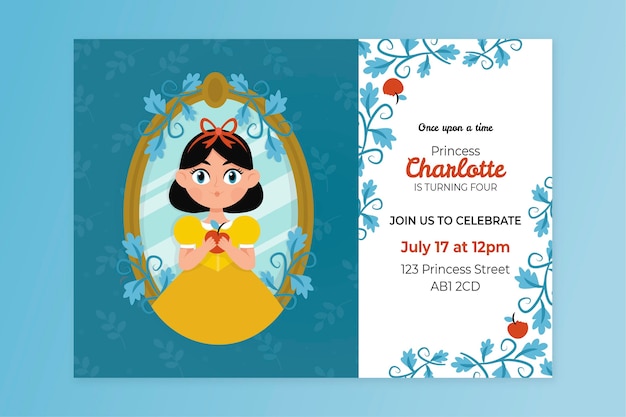 Hand drawn snow white birthday invitation