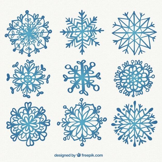 Hand-drawn snowflakes with different shapes for christmas