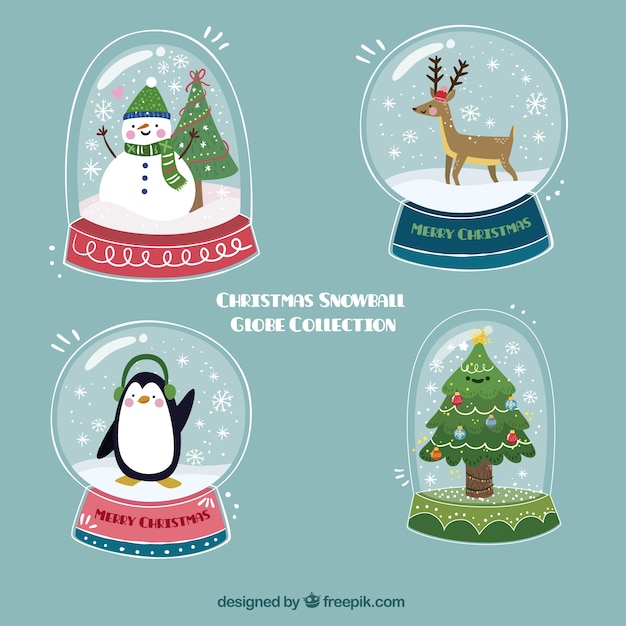 Free vector hand drawn snowglobes with christmas characters