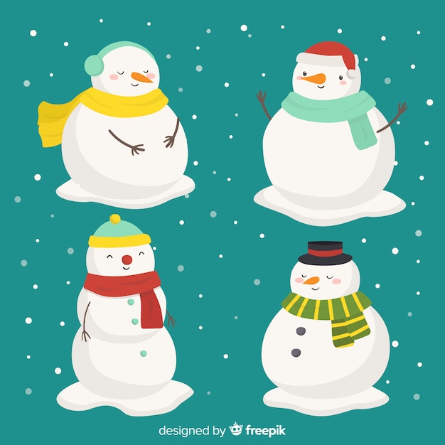 Hand drawn snowman character collection