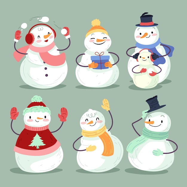 Бесплатное векторное изображение Коллекция рисованной снеговика