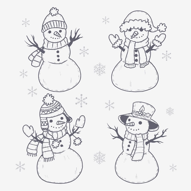 Hand drawn snowman character collection