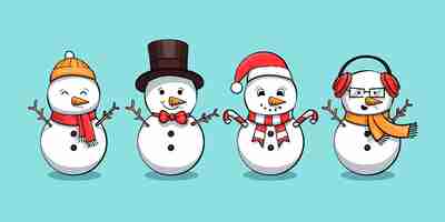 Free vector hand drawn snowman character collection