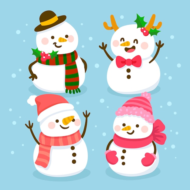Hand drawn snowman character collection