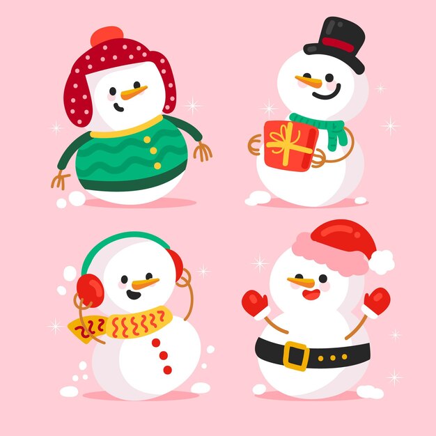 Hand drawn snowman character collection